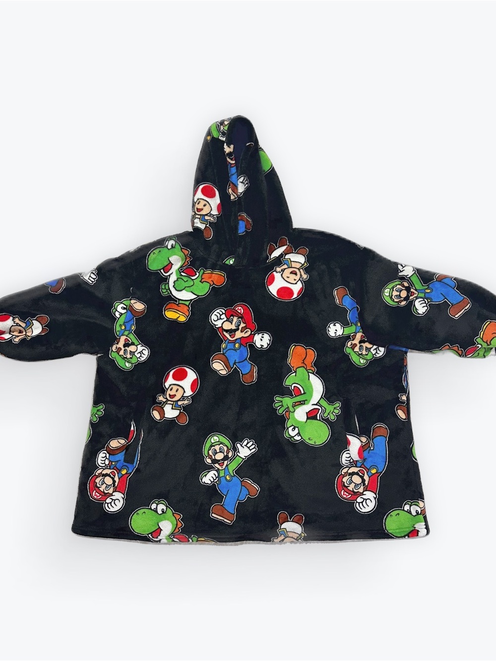 Nintendo Super Mario Plush Hoodie - Bright Blue with Multicolor Logo